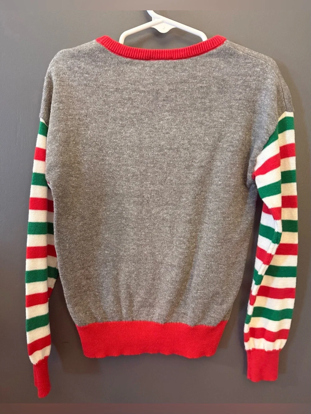 Disney Girls Minnie Pullover Holiday Sweater - Gray, Red, White, Green
